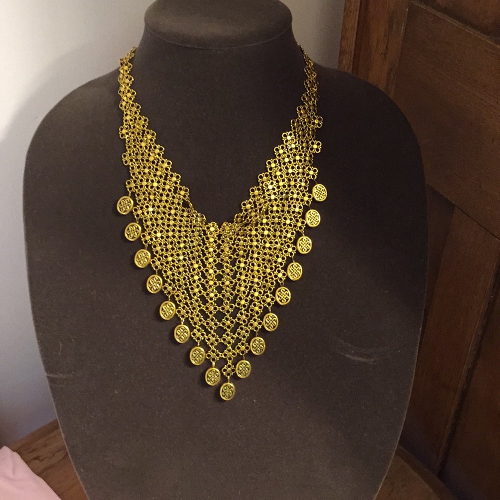 Artisan Crafted Bib-Style gold tone Necklace - Picture 2 of 5